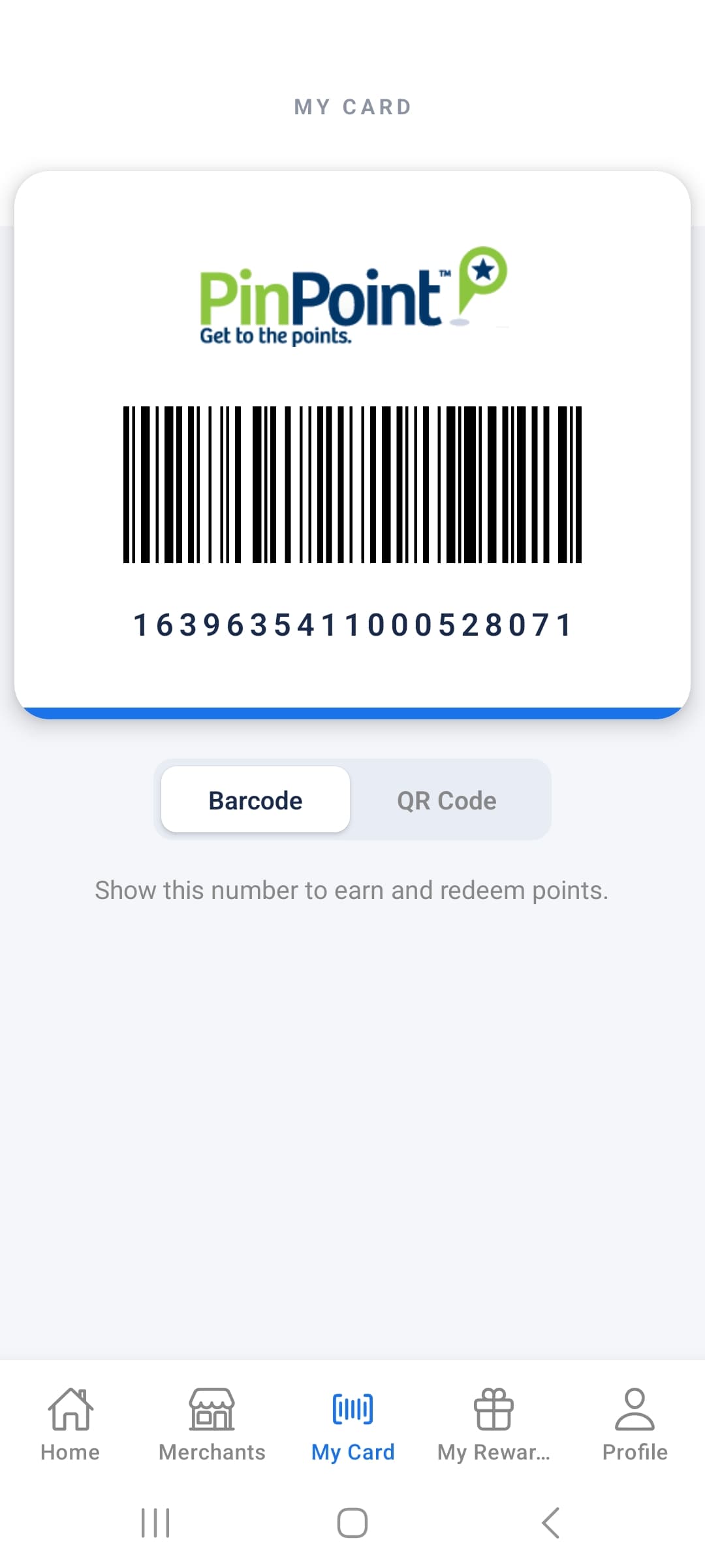 PinPoint my card screen